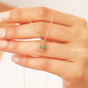 14k Dainty Emerald Necklace, Minimalist Emerald Pendant Solid Gold, Emerald Jewelry, 18k Emerald Necklace Women, May Birthstone Necklace image 5
