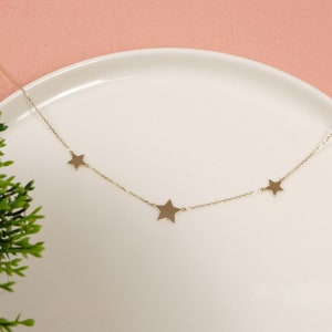 14k Gold Mamma Mia Necklace, Dainty Triple Star Jewelry, Three Star Necklace, 18k Solid Gold Star Charm, Christmas Gift, Mamma Mia Gift image 4