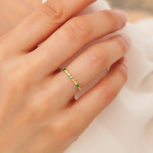 14k Emerald Stacking Ring, Baguette Emerald Wedding Band Ring Solid Gold, Green Stone Wedding Band Women, Dainty Emerald Stackable Ring Gold