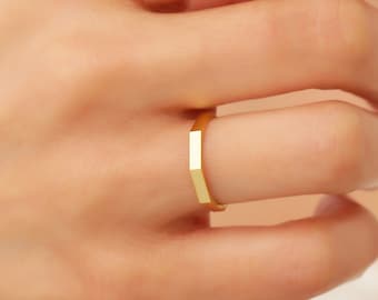 14k Octagon Gold Ring, Alternating Wedding Band Solid Gold, Hexagon Band Ring, Geometric Design Ring Women, Bolt Shape Ring, Engagement Band