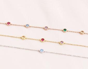 14k Gold Birthstone Bracelet, Personalized Gemstone Jewelry, 18k Gold Birthstone Bracelet, Bridal Gift, Gift for Mothers, Christmas Gift