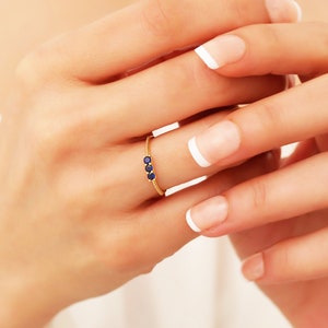 14k Dainty Sapphire Stackable Ring, Sapphire Ring Solid Gold, Minimalist Engagement Ring Women, Blue Sapphire Ring, September Birthstone