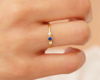 14k Sapphire Ring, Blue Sapphire Bezel Ring Solid Gold, Dainty Sapphire Stackable Ring, Minimalist Sapphire Ring, September Birthstone Ring