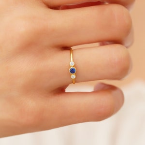 14k Sapphire Bezel Ring, Blue Sapphire Ring Solid Gold, Dainty Sapphire Stackable Ring, Minimalist Sapphire Ring, September Birthstone Ring