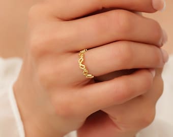 14k Dainty Stacking Ring Solid Gold, Alternating Wedding Band Women, Minimalist Geometric Ring, Delicate Promise Ring, Index Finger Ring