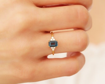 14k Natural London Blue Topaz Engagement Ring, Blue Topaz Promise Ring Gold, Dainty Blue Topaz Wedding Ring, London Blue Topaz Proposal Ring