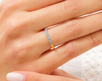 14k Gold Aquamarine Ring, Dainty Aquamarine Band Ring, Aquamarine Stacking Ring, March Birthstone Ring, Gold Stackable Ring, Gift for Women