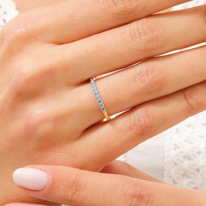 14k Gold Aquamarine Ring, Aquamarine Eternity Band Ring, Aquamarine Stacking Ring, March Birthstone Ring, Aquamarine Jewelry, Gift for Women