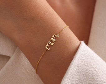 14k Solid Gold Mama Bracelet - Dainty Handmade Jewelry, Mothers Day Gift