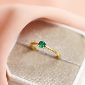 14k Emerald Solitaire Ring, Solid Gold Emerald Wedding Ring, Cz Emerald Stackable Ring, May Birthstone Ring for Women, Birthday Gift for Her