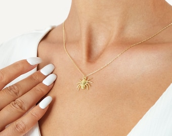 14k Gold Spider Necklace, 18k Gold Tarantula Pendant, Spooky Halloween Jewelry, Gothic Charm, Halloween Gift, Birthday Gift, Christmas Gift