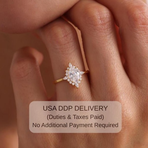 Massiver ovaler Moissanit Verlobungsring aus Gold: Vintage Stil Art Deco Halo Ring, 1.23 Ct