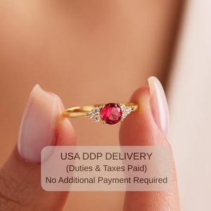 14k Gold Rund Rubin Verlobungsring mit Cz Diamanten - Zierlicher Versprechensring für Frauen