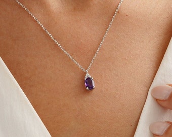 14k Oval Cut Amethyst Necklace, Solid Gold Amethyst Pendants, February Birthstone Necklace, 18k Natural Amethyst Jewelry, Anniversary Gift