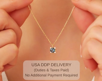 14k Solid Gold London Blue Topaz Necklace - Minimalist Natural Gemstone Pendant for Women