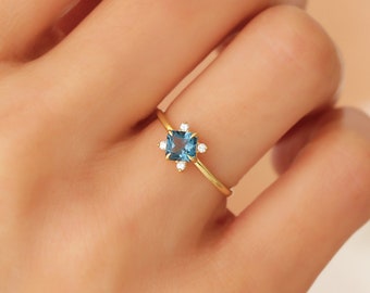 14k London Blue Topaz Ring, Unique Topaz Engagement Ring, Dainty Blue Topaz Promise Ring, London Blue Topaz Wedding Ring, Anniversary Gift