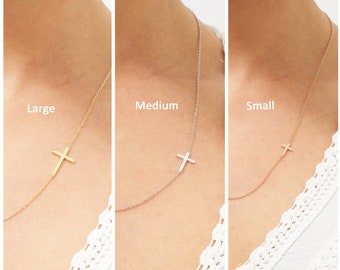 14K Gold Sideways Cross Necklace, Sideways Cross Jewelry, 18K Tiny Cross Necklace, Side Cross Necklace, Christian Jewelry, Gold Baptism Gift