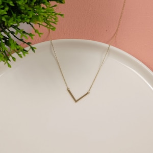 14k Gold V Shape Necklace, Triangle Chevron Jewelry, Gold V Necklace, Geometric V Shaped Jewelry, 18k Dainty Chevron Necklace, Gold V Charm image 6