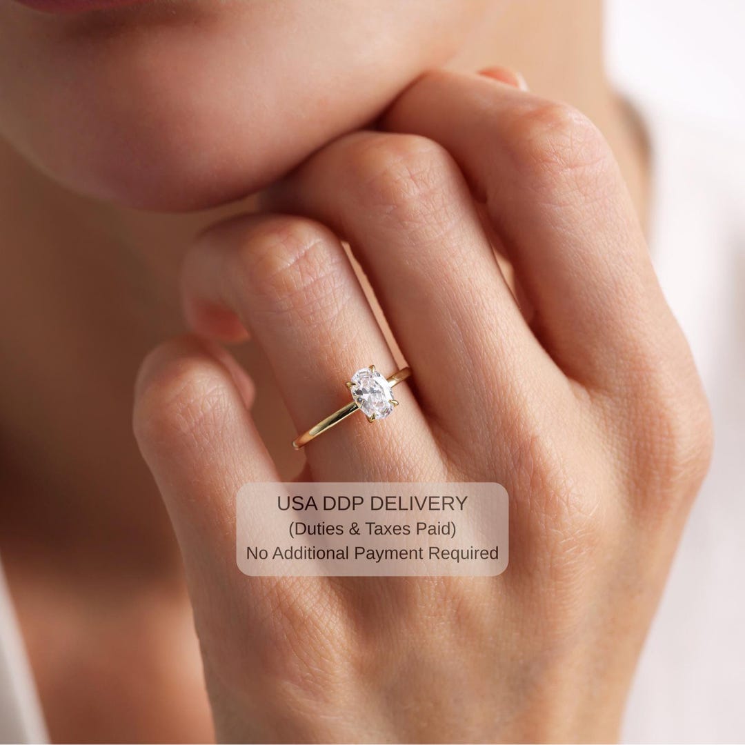 Solid Gold Oval Moissanite Engagement Ring - 14k Solitaire Wedding Ring ...