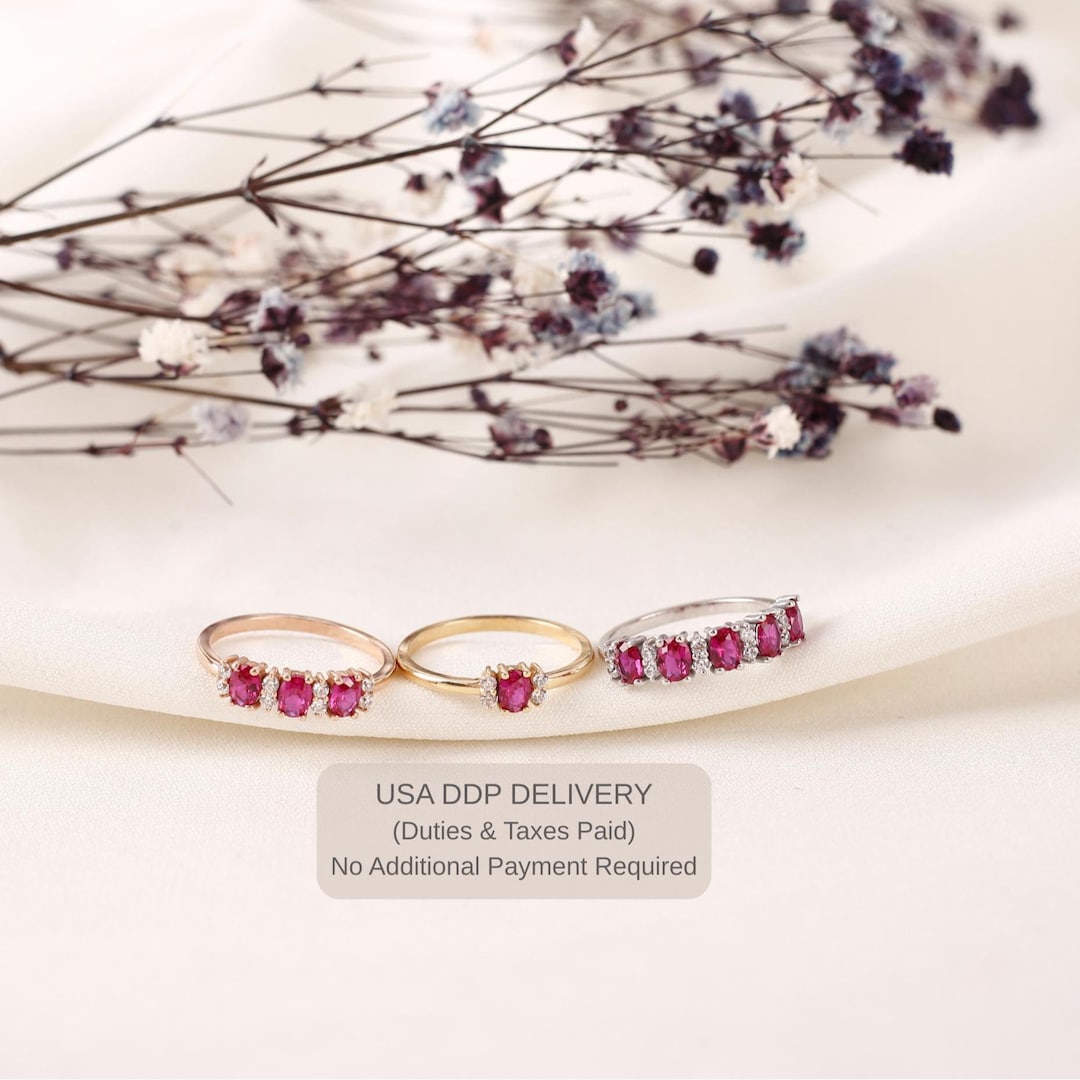 14k Solid Gold Oval Ruby Engagement Ring - July Birthstone Ring ...