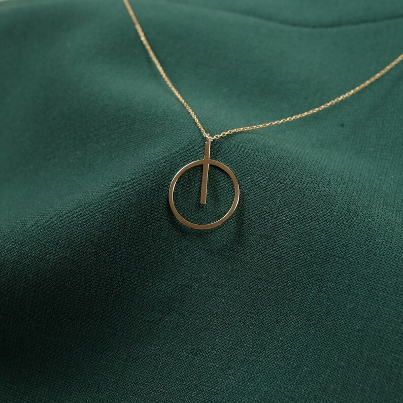 14k Dainty Circle Necklace, Solid Gold Geometric Necklace, Power Button Necklace, On Off Pendant, Daily Wear Necklace Women, Simple Necklace image 9