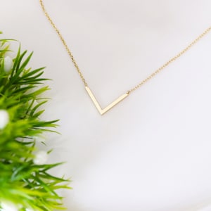 14k Gold V Shape Necklace, Triangle Chevron Jewelry, Gold V Necklace, Geometric V Shaped Jewelry, 18k Dainty Chevron Necklace, Gold V Charm image 8