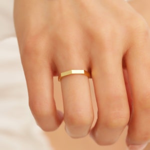 14k Octagon Gold Ring, Alternating Wedding Band Solid Gold, Hexagon Band Ring, Geometric Design Ring Women, Bolt Shape Ring, Engagement Band image 5