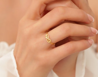 14k Dainty Infinity Knot Ring, Love Knot Ring Solid Gold, Minimalist Knot Ring Women, Stacking Ring, Tiny Infinity Ring, Endless Knot Ring