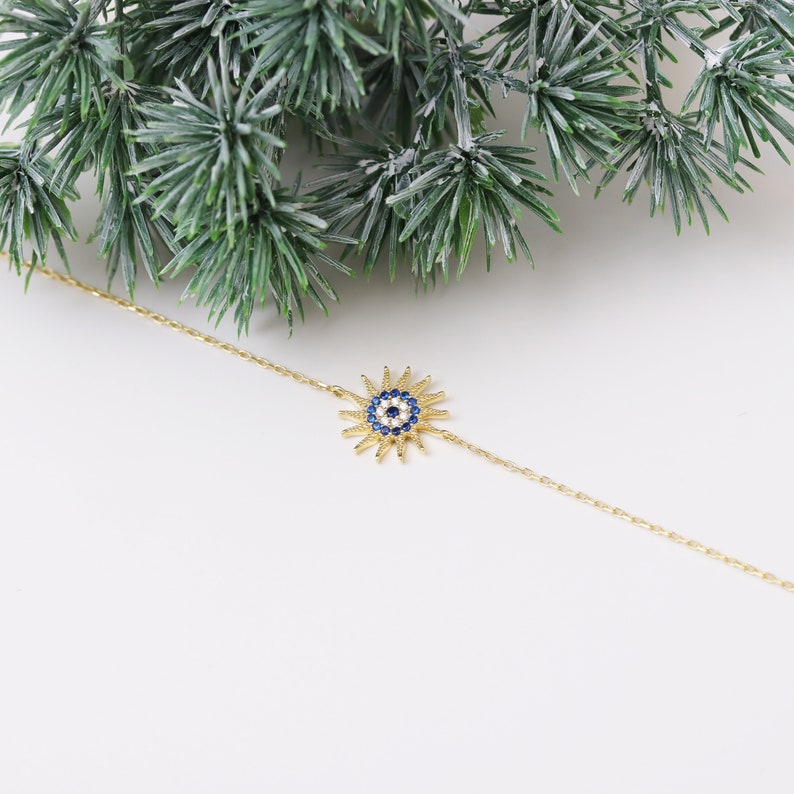 14k Gold Sun Bracelet, Dainty Celestial Star Sun Bracelet, Sunshine Charm Bracelet, Trendy Sun Bracelet, Gift for Her, Gift for Daughter image 9