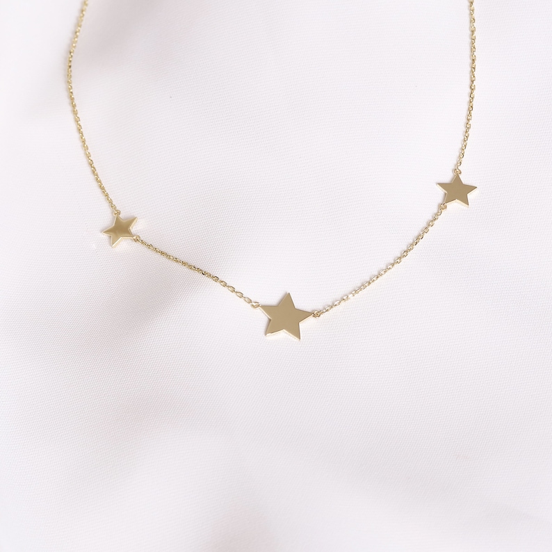 14k Gold Mamma Mia Necklace, Dainty Triple Star Jewelry, Three Star Necklace, 18k Solid Gold Star Charm, Christmas Gift, Mamma Mia Gift image 5