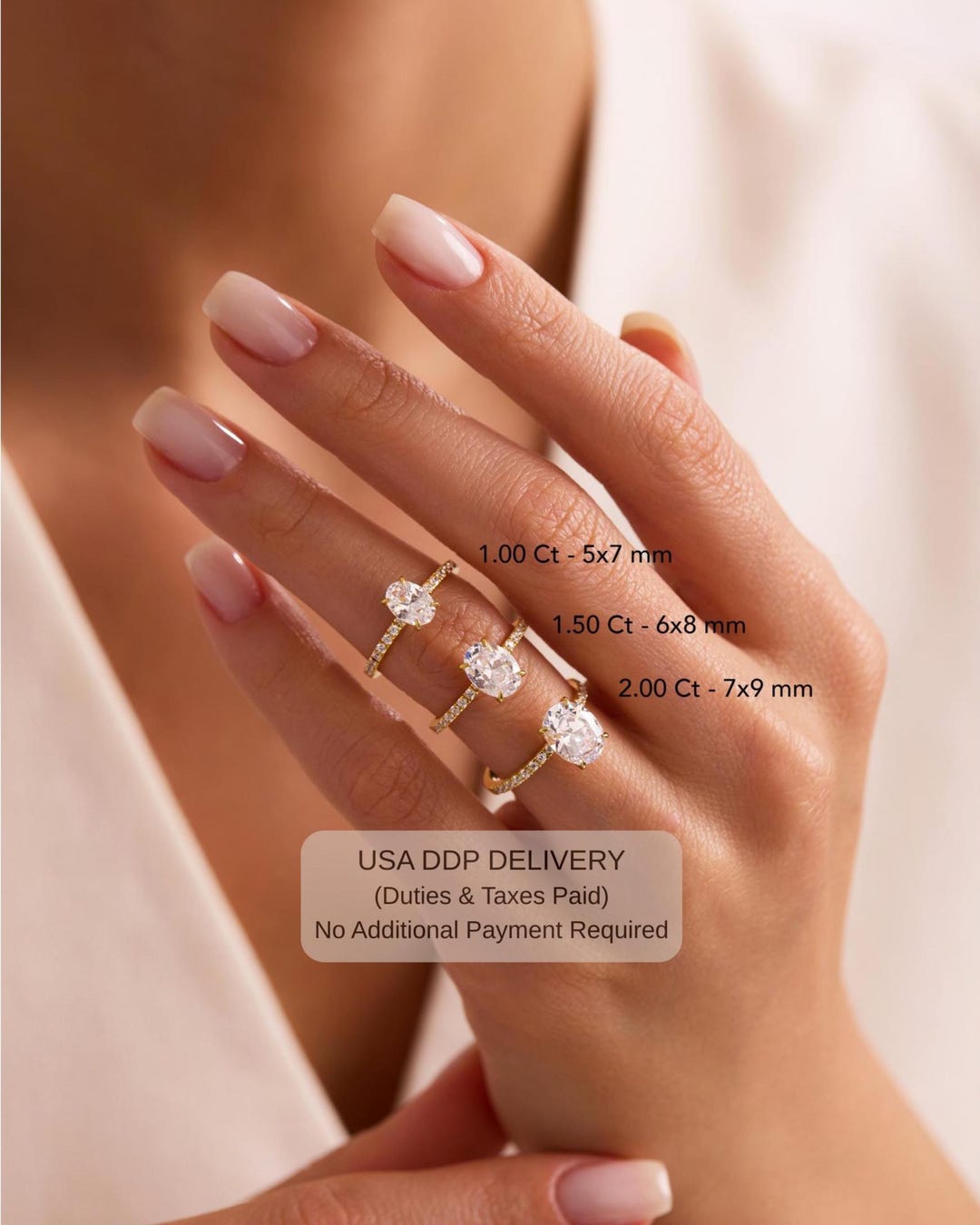 14k Solid Gold Oval Moissanite Engagement Ring - Side Stone Solitaire ...