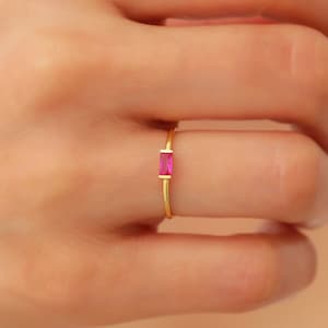 14k Baguette Ruby Ring, Minimalist Ruby Band Ring Solid Gold, July Birthstone Ring, Dainty Ruby Band Ring, Gift for Women, Mothers Day Gift