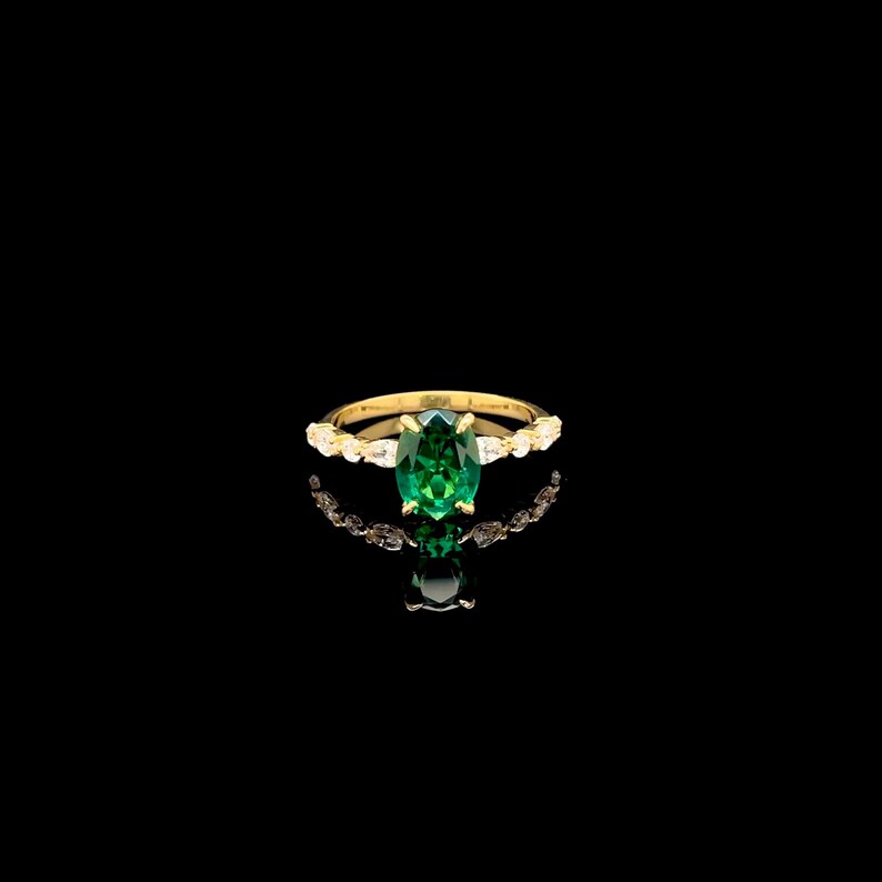 Solid Gold Oval Emerald Engagement Ring - 14k Green Stone Promise Ring ...