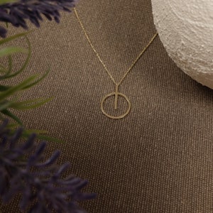14k Dainty Circle Necklace, Solid Gold Geometric Necklace, Power Button Necklace, On Off Pendant, Daily Wear Necklace Women, Simple Necklace image 8
