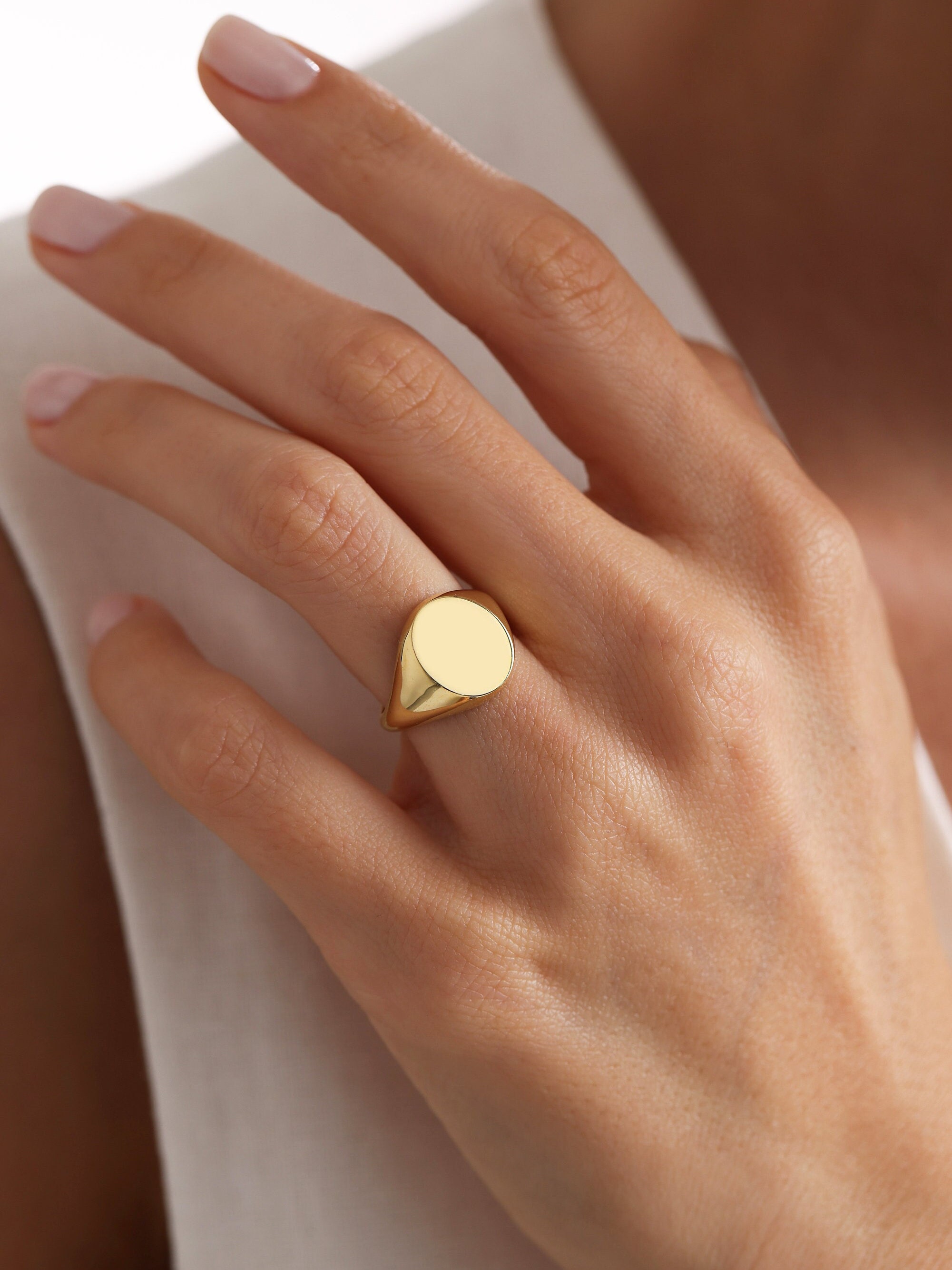 14k Custom Oval Signet Ring, Solid Gold Pinky Signet Ring