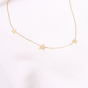 14k Gold Mamma Mia Necklace, Dainty Triple Star Jewelry, Three Star Necklace, 18k Solid Gold Star Charm, Christmas Gift, Mamma Mia Gift image 8