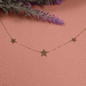 14k Gold Mamma Mia Necklace, Dainty Triple Star Jewelry, Three Star Necklace, 18k Solid Gold Star Charm, Christmas Gift, Mamma Mia Gift image 10