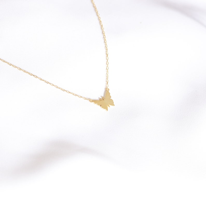 14k Gold Dainty Necklace, Solid Gold Delicate Necklace, Tiny Elegant Pendant, Butterfly Necklace, 18k Butterfly Charm, Birthday Gift for Her image 5