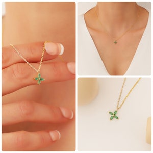 14k Dainty Emerald Necklace, Minimalist Emerald Pendant Solid Gold, Emerald Jewelry, 18k Emerald Necklace Women, May Birthstone Necklace image 7