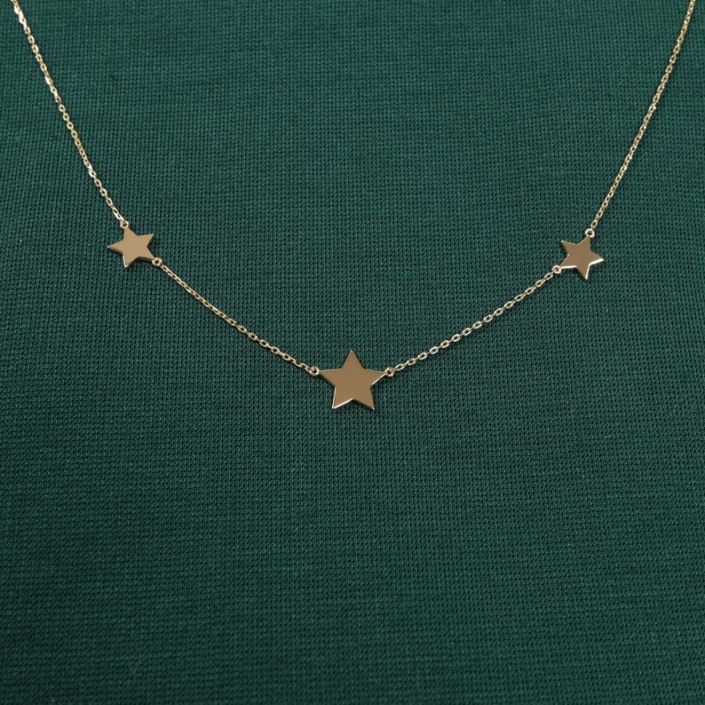 14k Gold Mamma Mia Necklace, Dainty Triple Star Jewelry, Three Star Necklace, 18k Solid Gold Star Charm, Christmas Gift, Mamma Mia Gift image 7