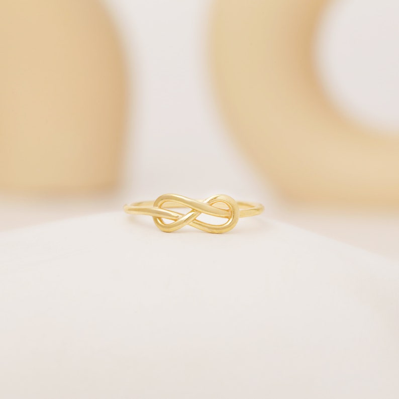 14k Dainty Infinity Knot Ring, Love Knot Ring Solid Gold, Minimalist Knot Ring Women, Stacking Ring, Tiny Infinity Ring, Endless Knot Ring image 2