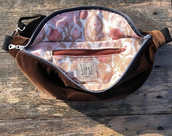 Bumbag | sling bag made from preloved velvet and vintage fabric. A slow fashion, sustainable bag.