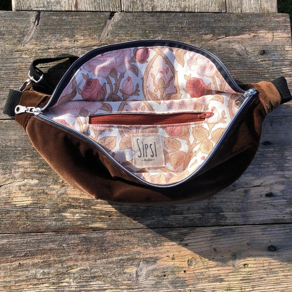 Bumbag | sling bag made from preloved velvet and vintage fabric. A slow fashion, sustainable bag.