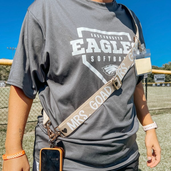 Custom Teacher Crossbody Phone Strap: Badge Holder, Cell Phone Sling, Walkie Talkie Lanyard
