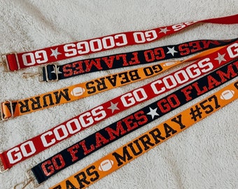 Correa para bolso de estadio personalizada para el día del partido universitario: correa de vinilo brillante para bolso de estadio