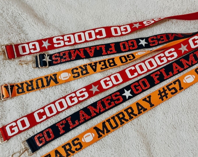 Custom College Game Day Purse Strap: Glitter Vinyl Stadium Bag Strap