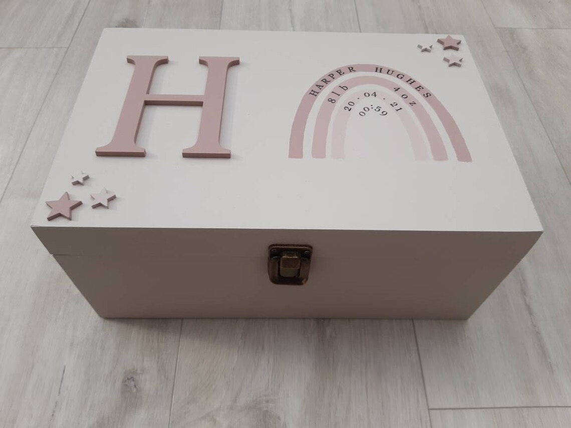 LARGE Personalised Baby Girl Keepsake Box with Rainbow. Memory Etsy