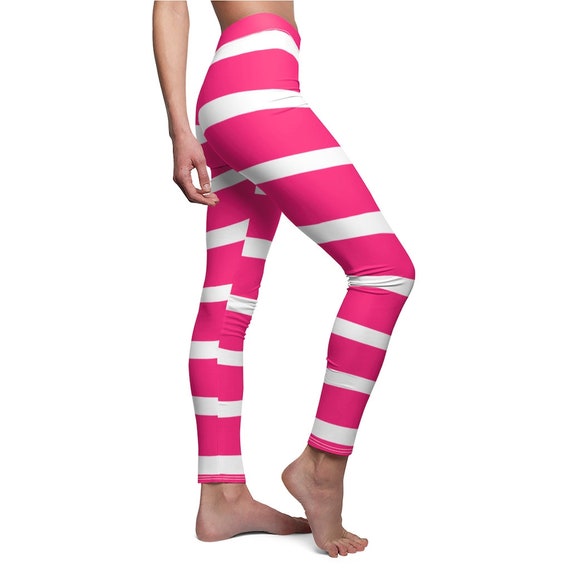 Pink and White Women's Vertical Striped Leggings - Etsy