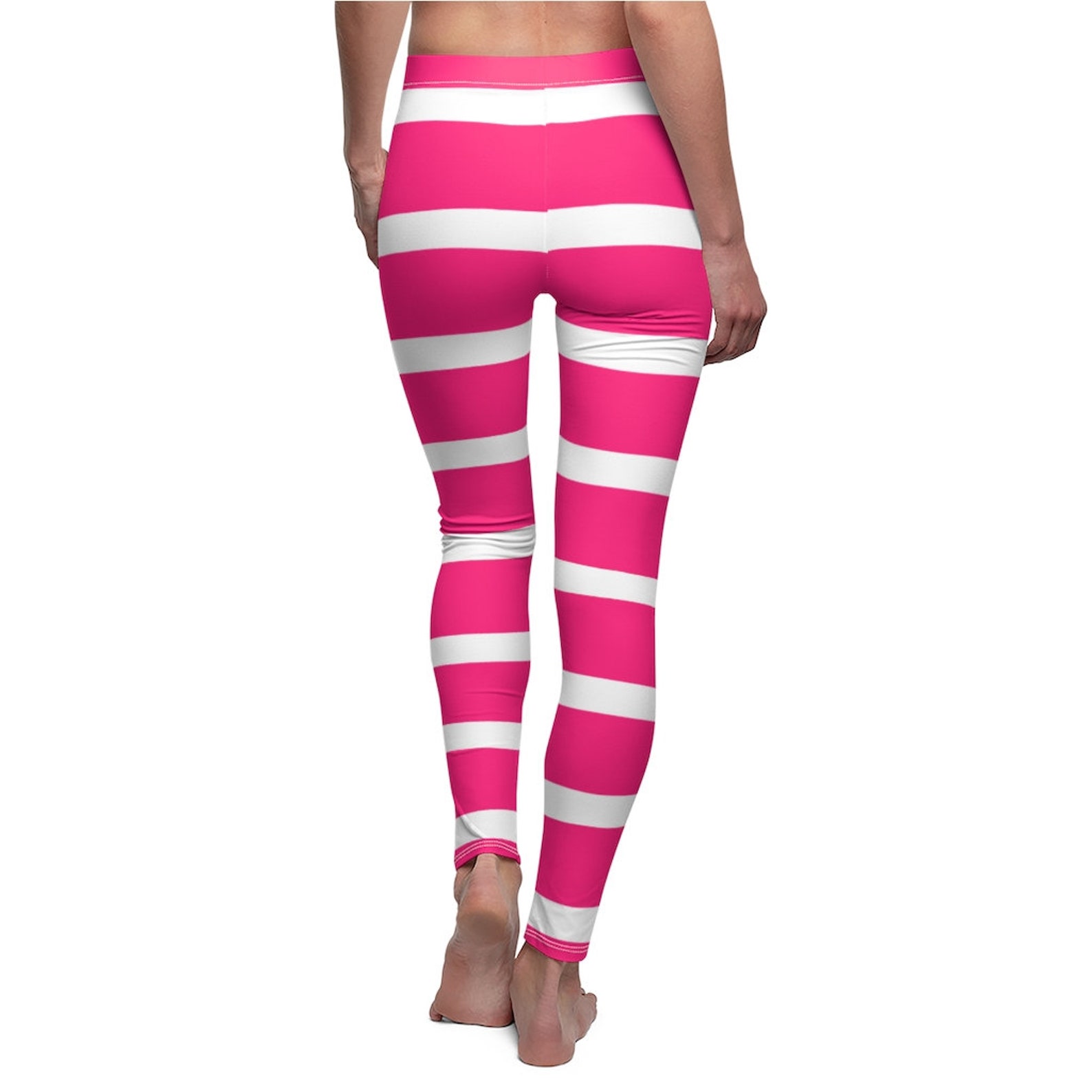 Pink and White Women’s Vertical Striped Leggings - Etsy