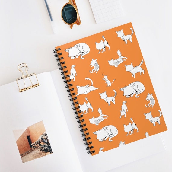 Cat Pattern Spiral Notebook With Pockets | Etsy